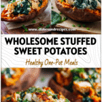 Baked sweet potatoes stuffed with juicy chicken and fresh spinach, a colorful Spinach Sweet Potato Recipe.